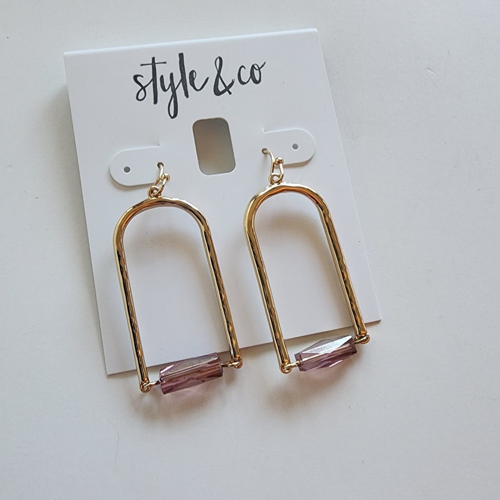 Style & Co Gold Plated Faceted Light Purple Crystal Stylish Dangle Earrings